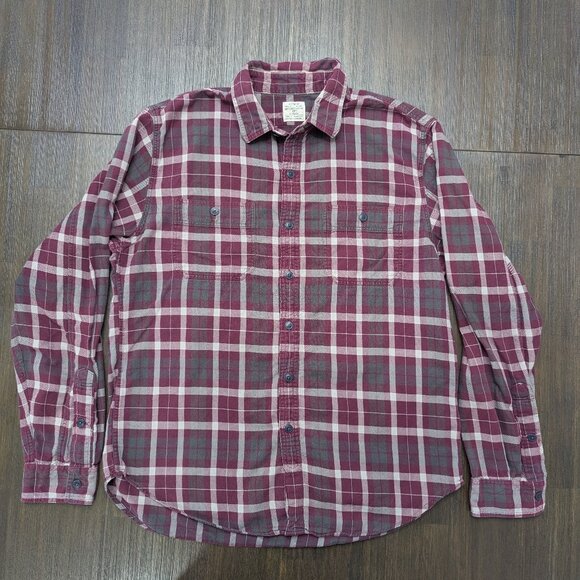 J. Crew Other - J. Crew | Men's Large Flannel Shirt with Double Pockets | Maroon/Brown Plaid